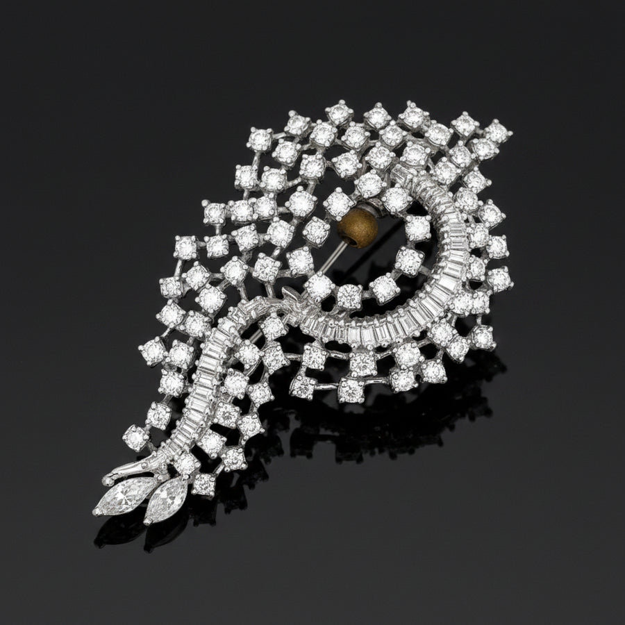 Mid Century Modern 1960's 6.08 cttw Diamond 14K White Gold Pendant/Brooch