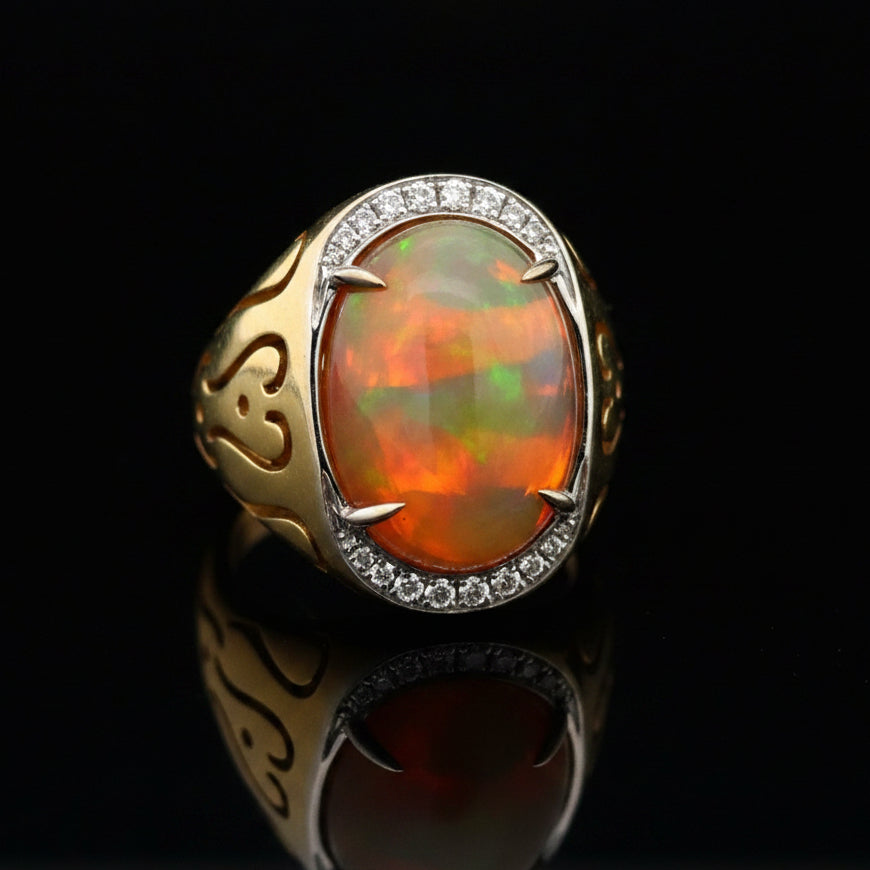 Estate Spark Creations Opal and Diamond 18K Yellow/White Gold Ring
