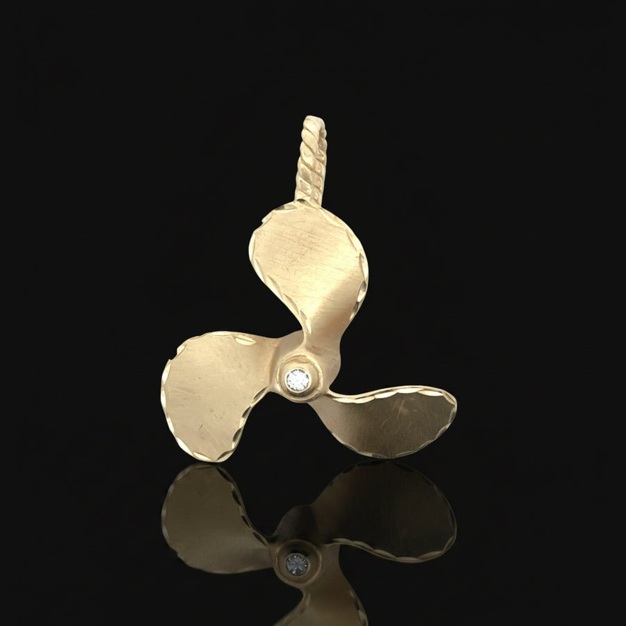 Modern 1960's Diamond and 14k Yellow Gold Nautical Prop Pendant