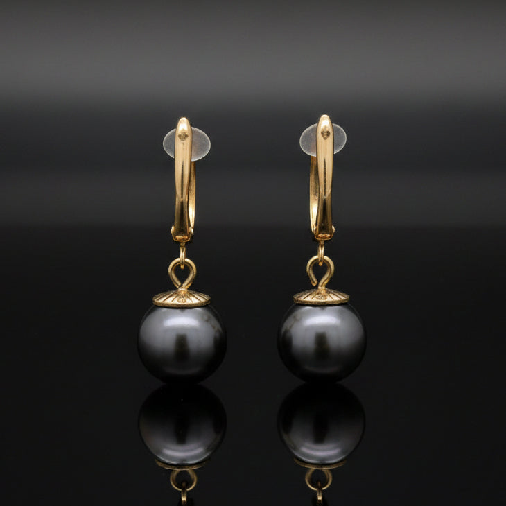 Modern 11.5mm Tahitian Pearl 14kt Yellow Gold Drop Earring