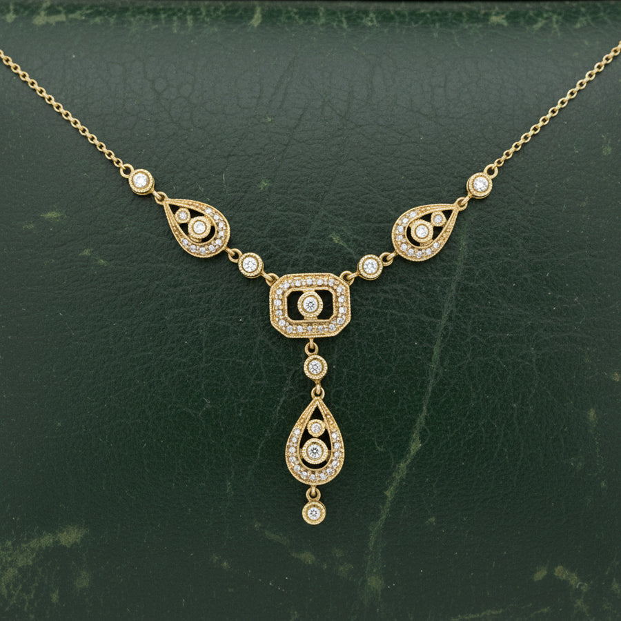 Modern Art Deco Revival Diamond and 14Kt Yellow Gold Necklace