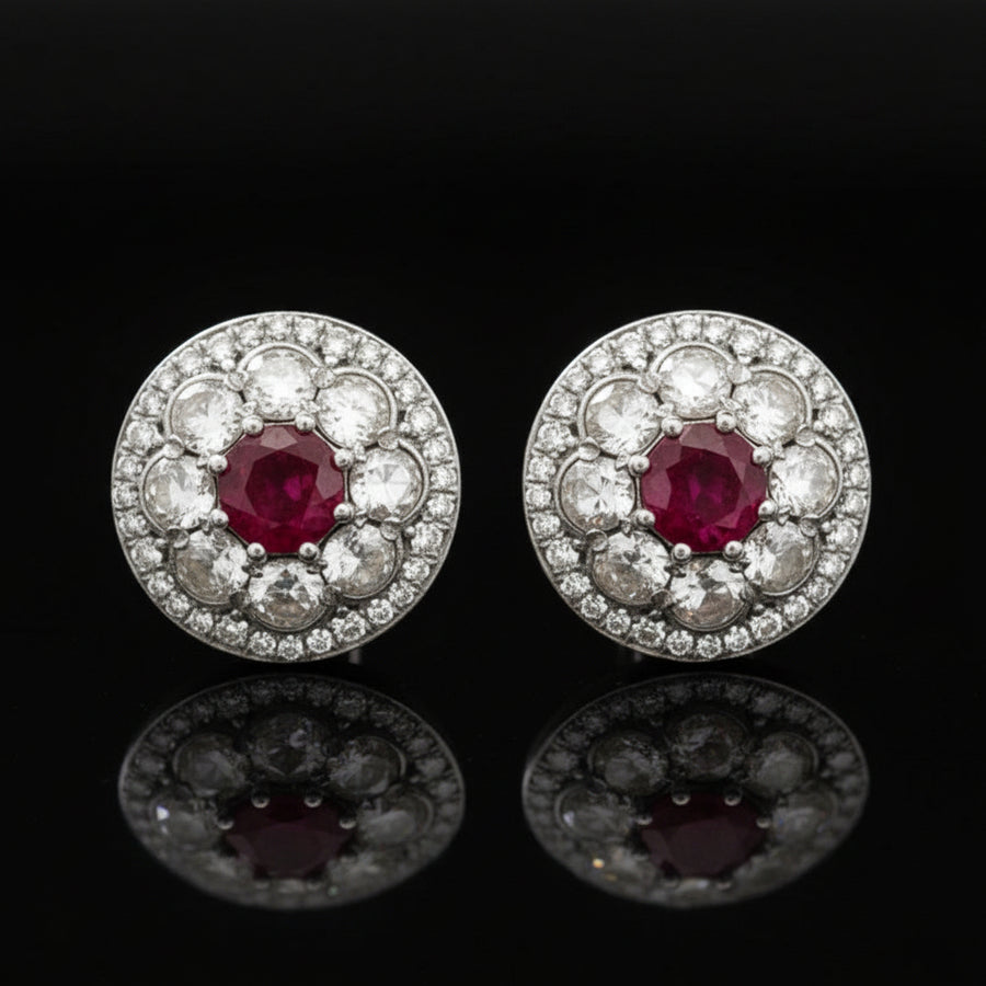 Modern Gem Ruby and Diamond 18Kt White Gold Earrings
