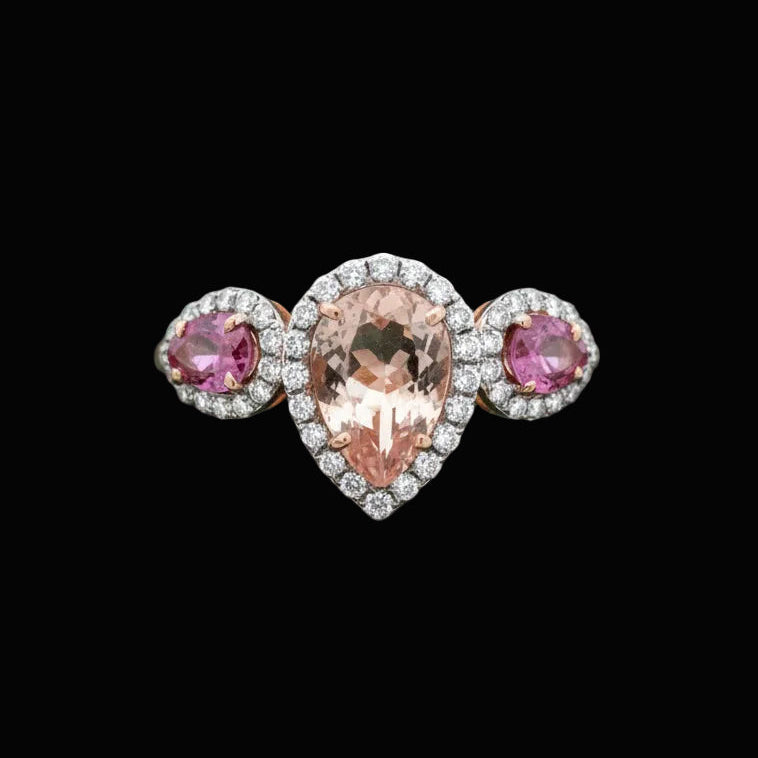 Modern Pink Sapphire Kunzite, Diamond 14kt Yellow Gold Ring