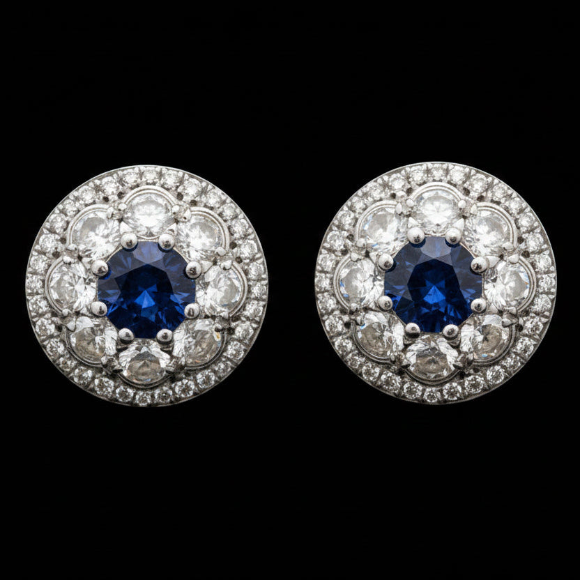 Modern Gem Sapphire and Diamond 18K White Gold Earrings