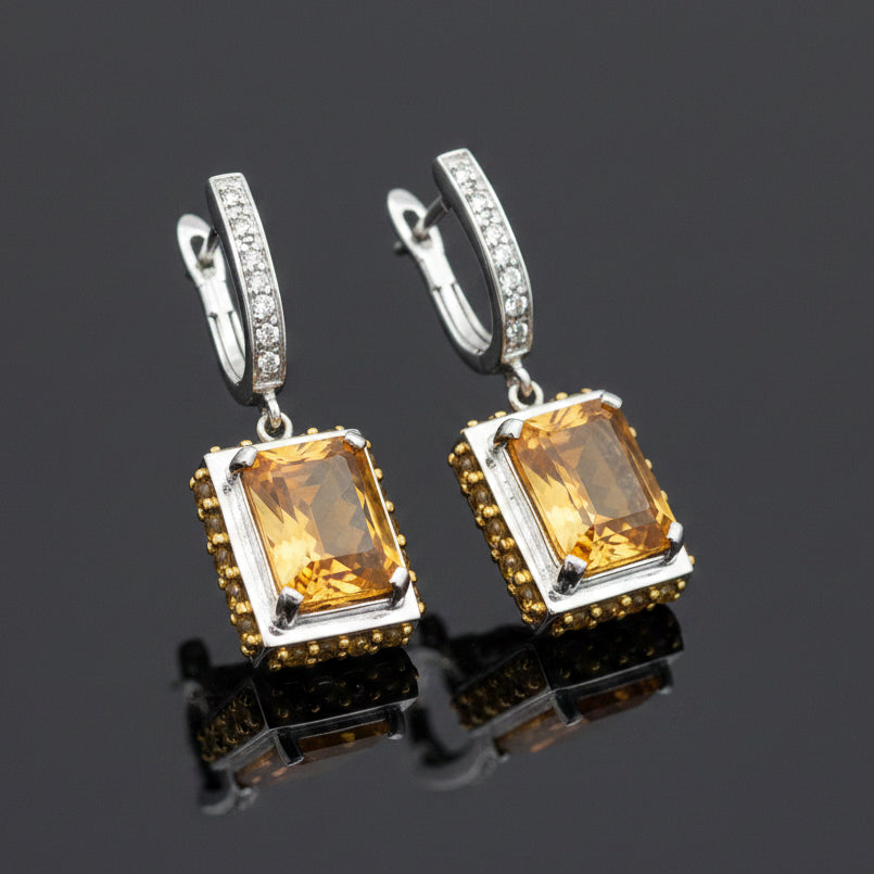 Modern 8.00cttw Citrine and Diamond 14k White Gold Dangle Earring