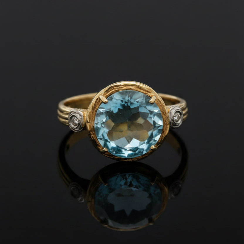 Designer R. Reiss Diamond and Blue Topaz 14K Yellow/White Gold Ring
