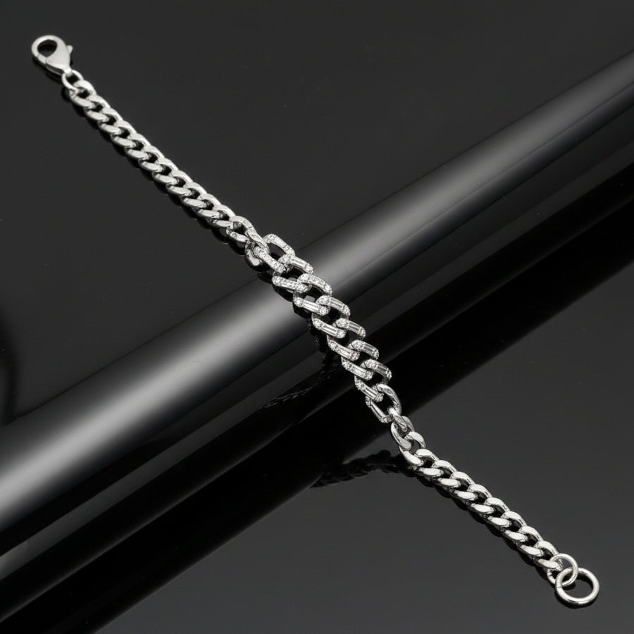 Modern Diamond and 14Kt White Gold Link Bracelet