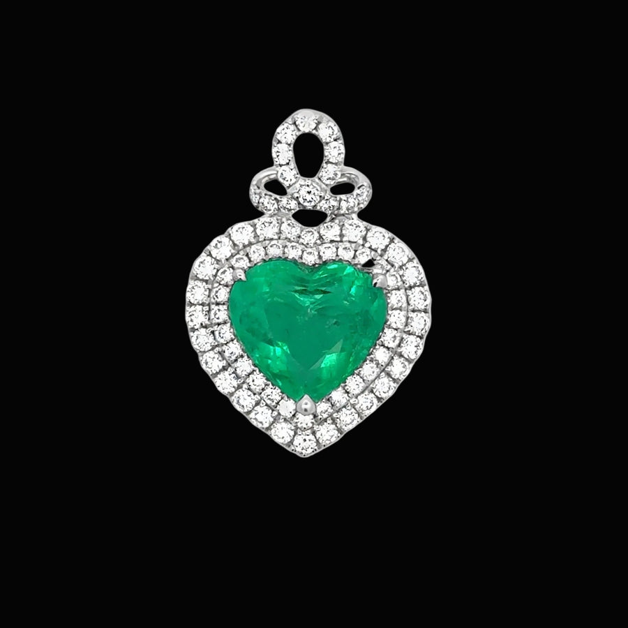 Contemporary Designer A.V. 4.15ct Colombian Emerald & Diamond 14K White Gold Pendant