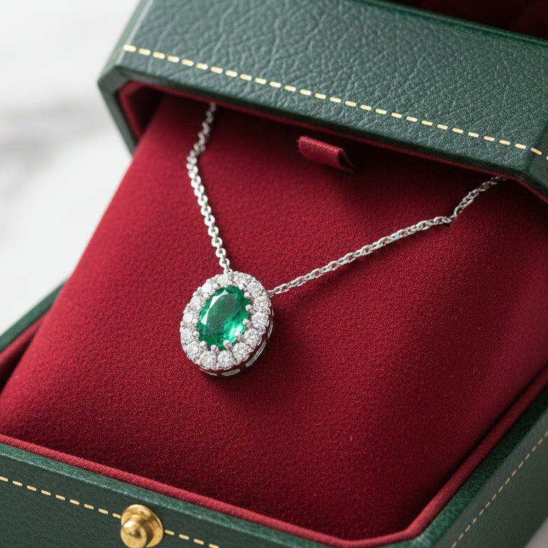 Contemporary Emerald & Diamond 14K/18K White Gold Necklace
