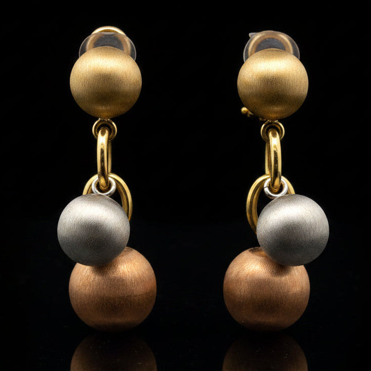 Italian Designer Satin Finish Tri Color Ball Earrings