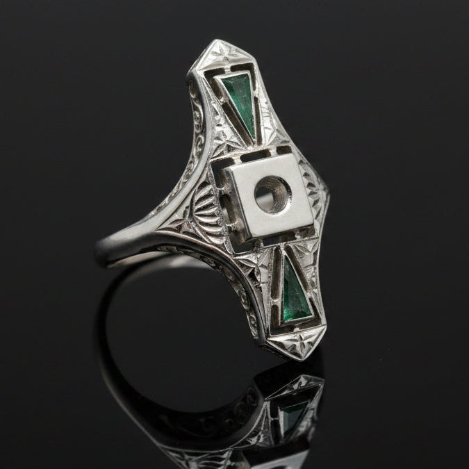 Emerald & Diamond 18K White Gold Semi mount
