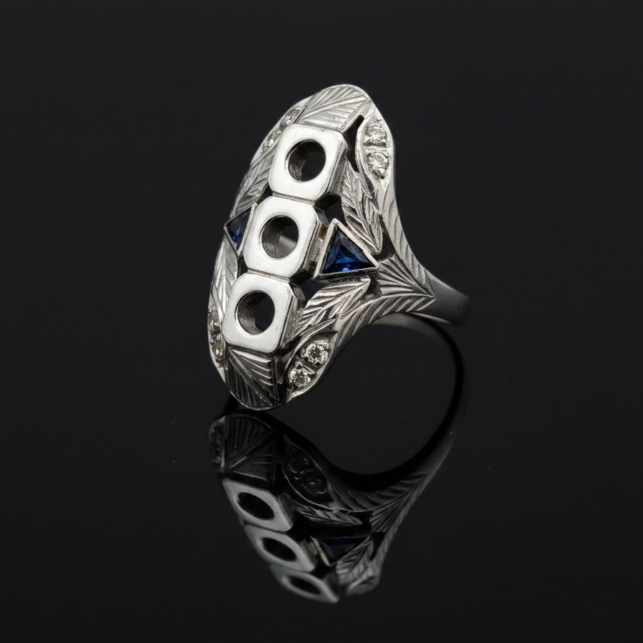 Vintage Sapphire & Diamond 18K White Gold Semi mount