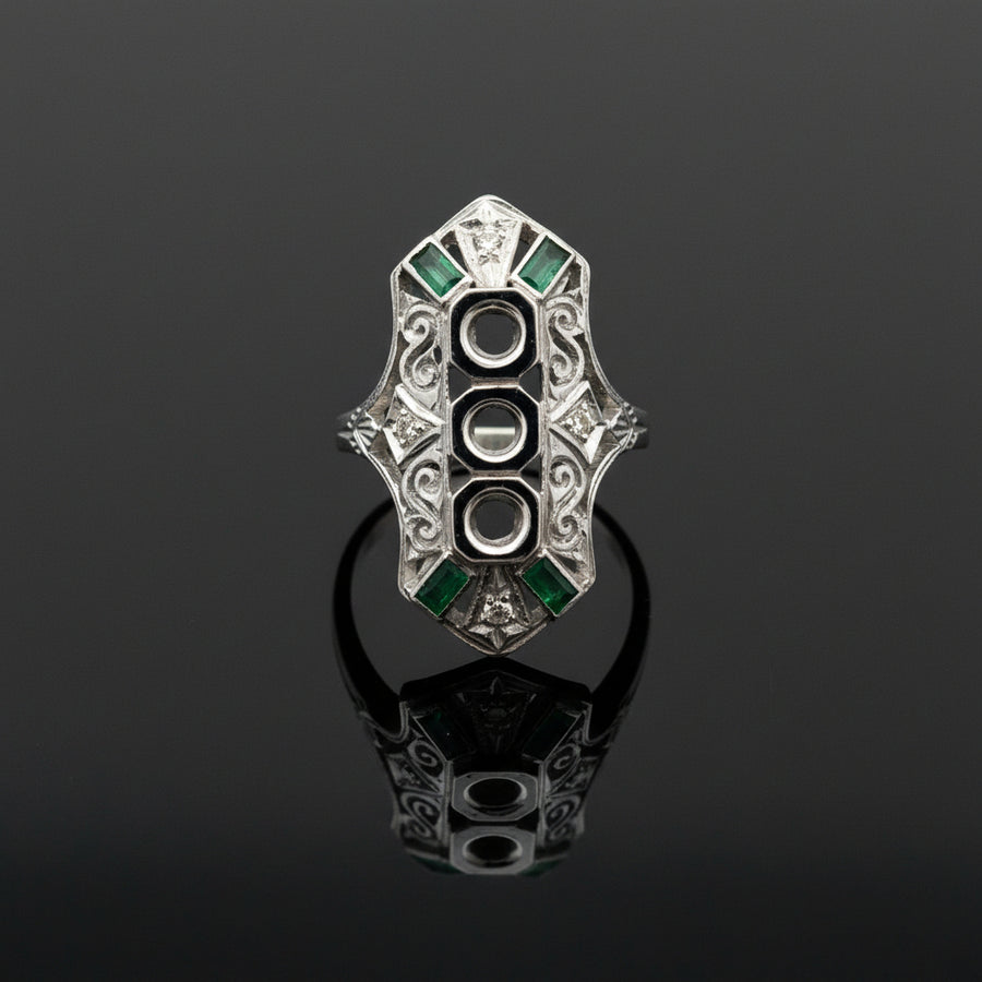 Vintage Emerald & Diamond 18K White Gold Semi mount