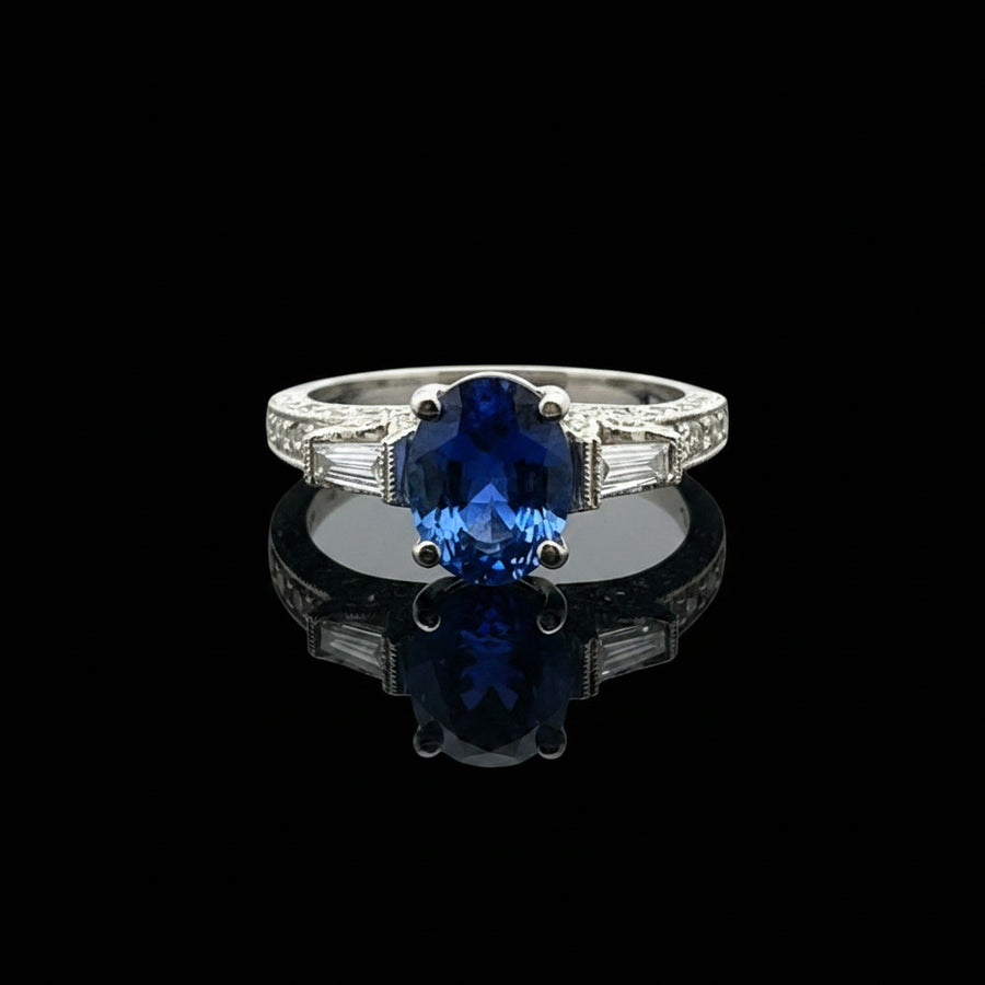 Fine Sapphire & Diamond 18K White Gold Ring
