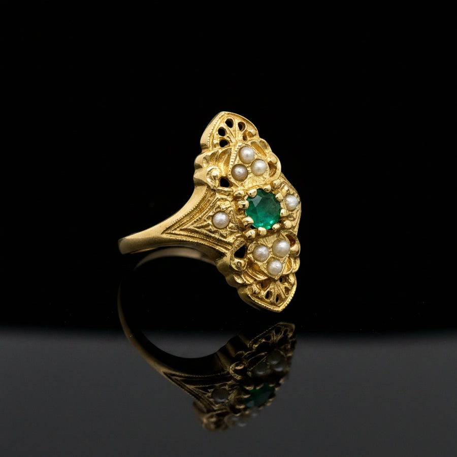 Emerald & Pearl 18K Yellow Gold Ring