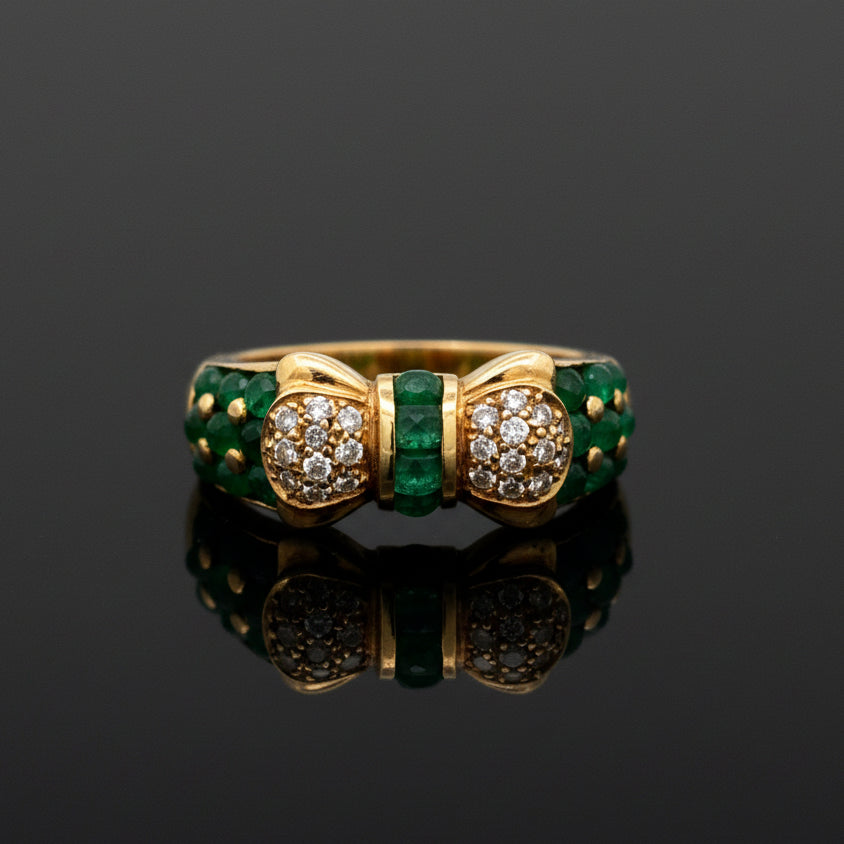 Vintage Emerald & Diamond 18K Yellow Gold Ring