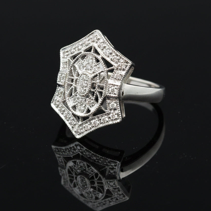 Vintage Filigree Diamond 14k White Gold Ring