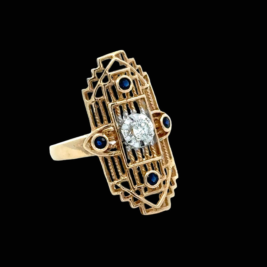 Vintage Sapphire & Diamond 14K Yellow & White Gold Ring