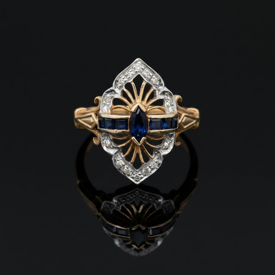 Vintage Sapphire & Diamond 14K Yellow & White Gold Ring