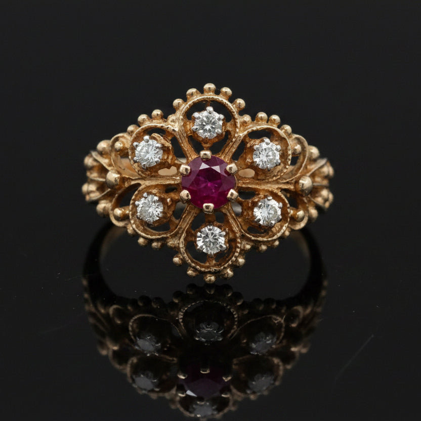 Vintage Ruby & Diamond 14K Yellow/White Gold Ring