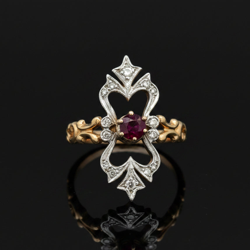 Vintage Ruby & Diamond 14K Yellow/White Gold Ring