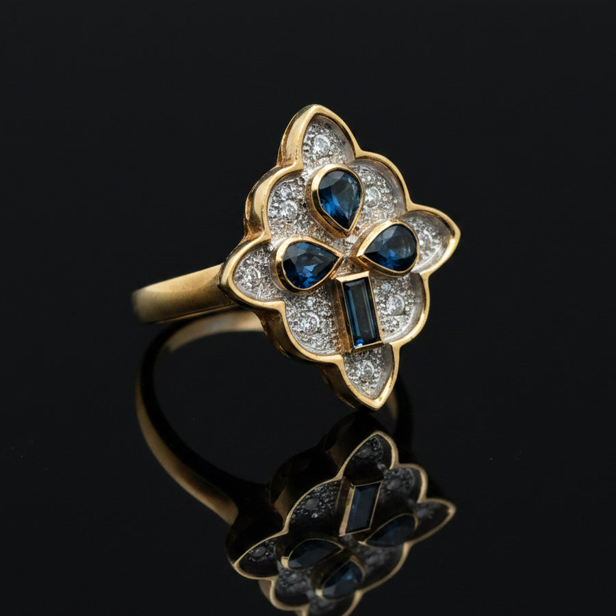 Vintage Sapphire & Diamond 14K Yellow & White Gold Ring