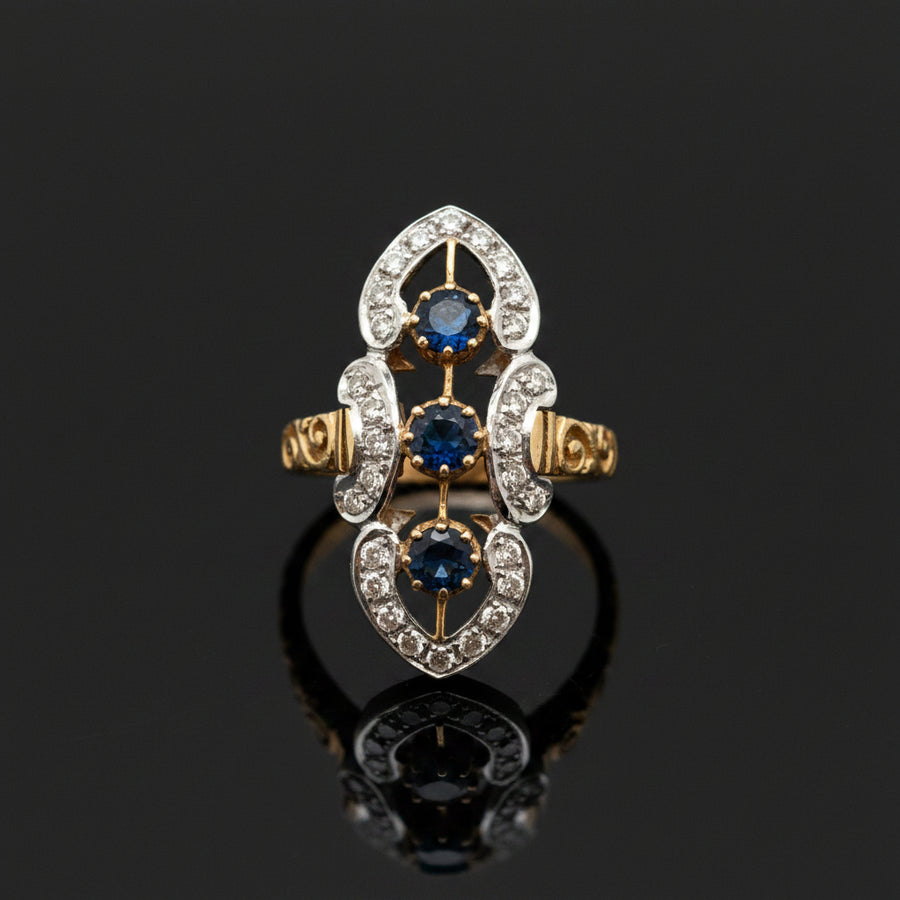 Vintage Sapphire & Diamond 14K Yellow & White Gold Ring