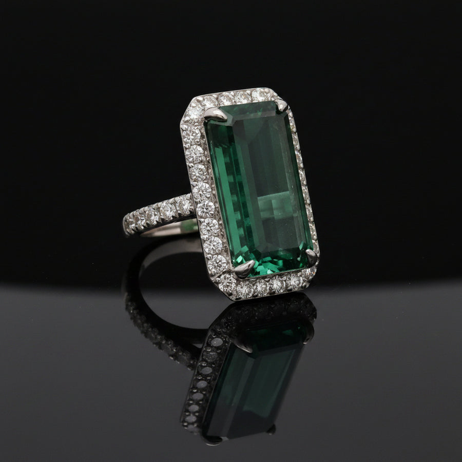 Vintage Fine Indicolite Tourmaline & Diamond White Gold Ring