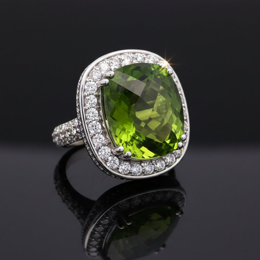 Vintage Peridot & Diamond 14K White Gold Ring