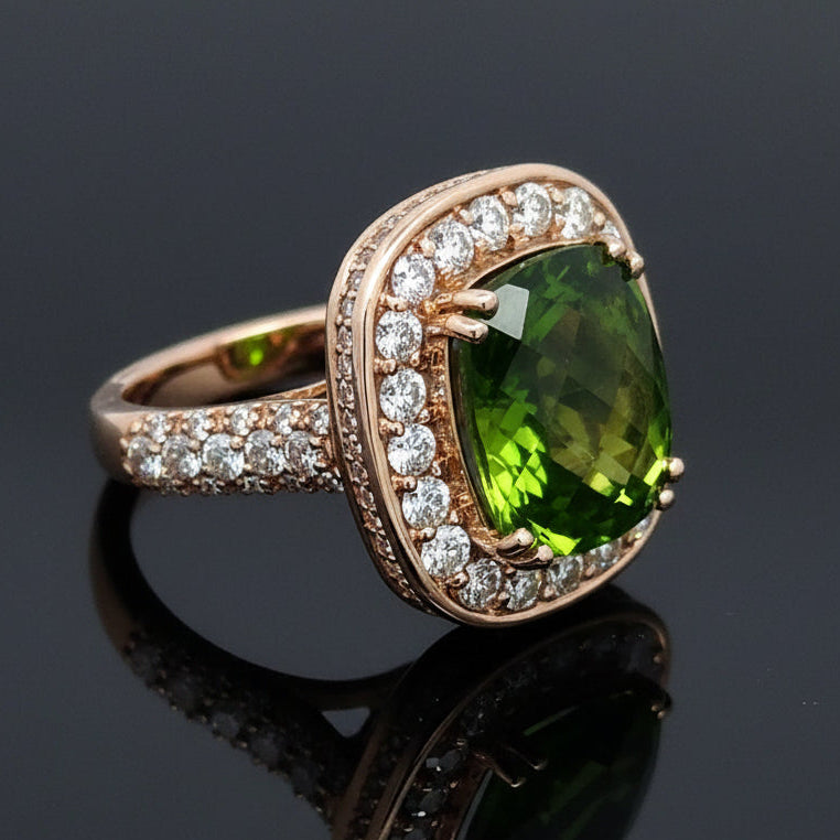 Vintage Peridot & Diamond 14K Yellow Gold Ring