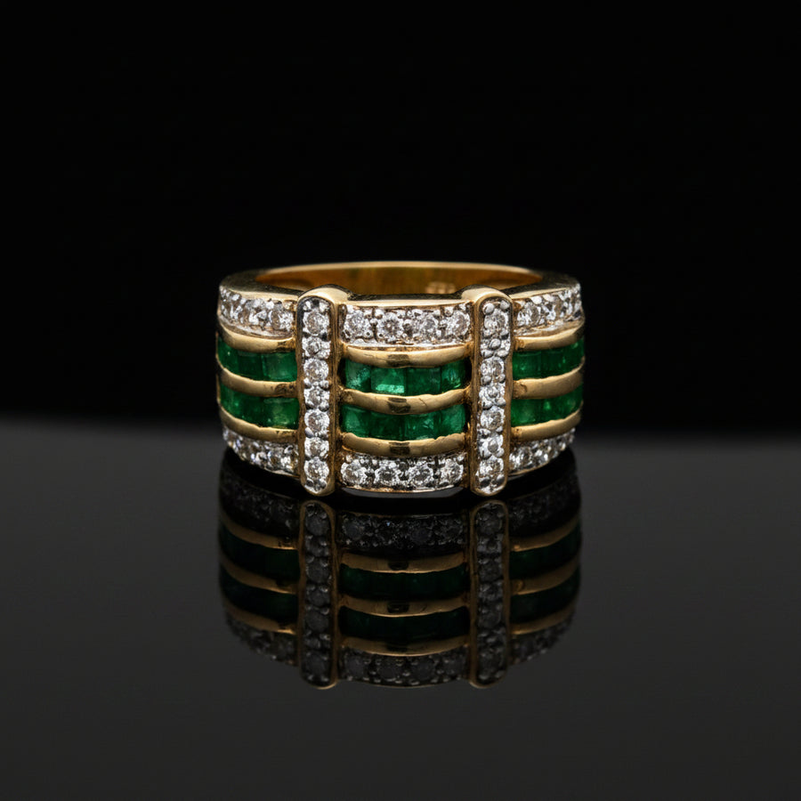 Vintage Diamond & Emerald 14K White & Yellow Ring