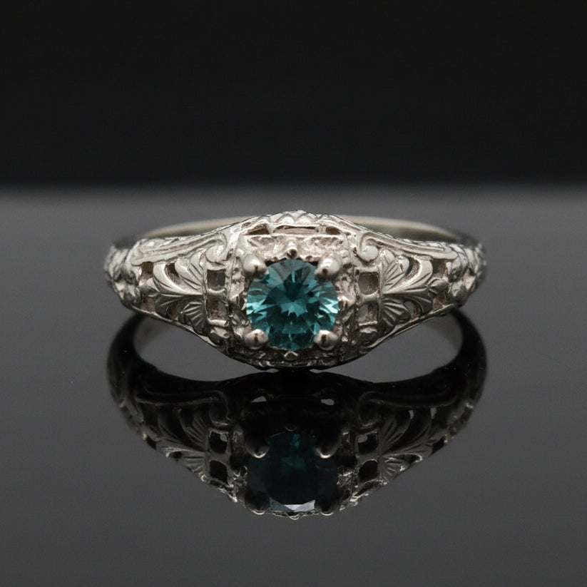 Vintage Irr. Blue Diamond 14K White Gold Ring
