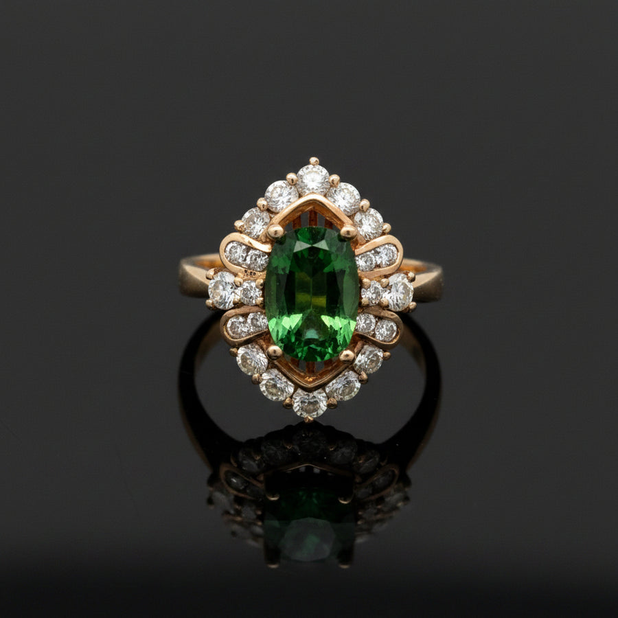 Vintage Fine Tsavorite & Diamond Yellow Gold Ring