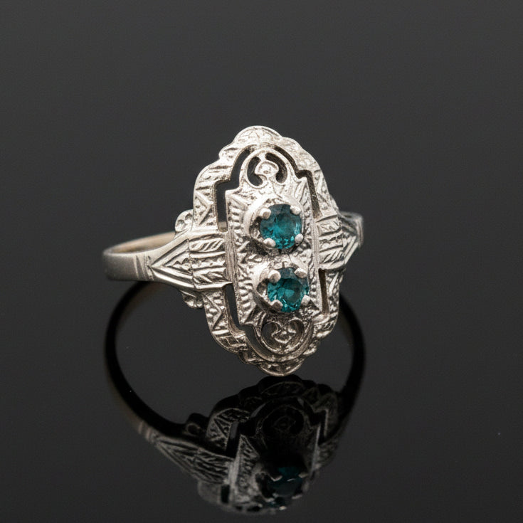 Vintage Irr. Blue Diamond 14K White Gold Ring