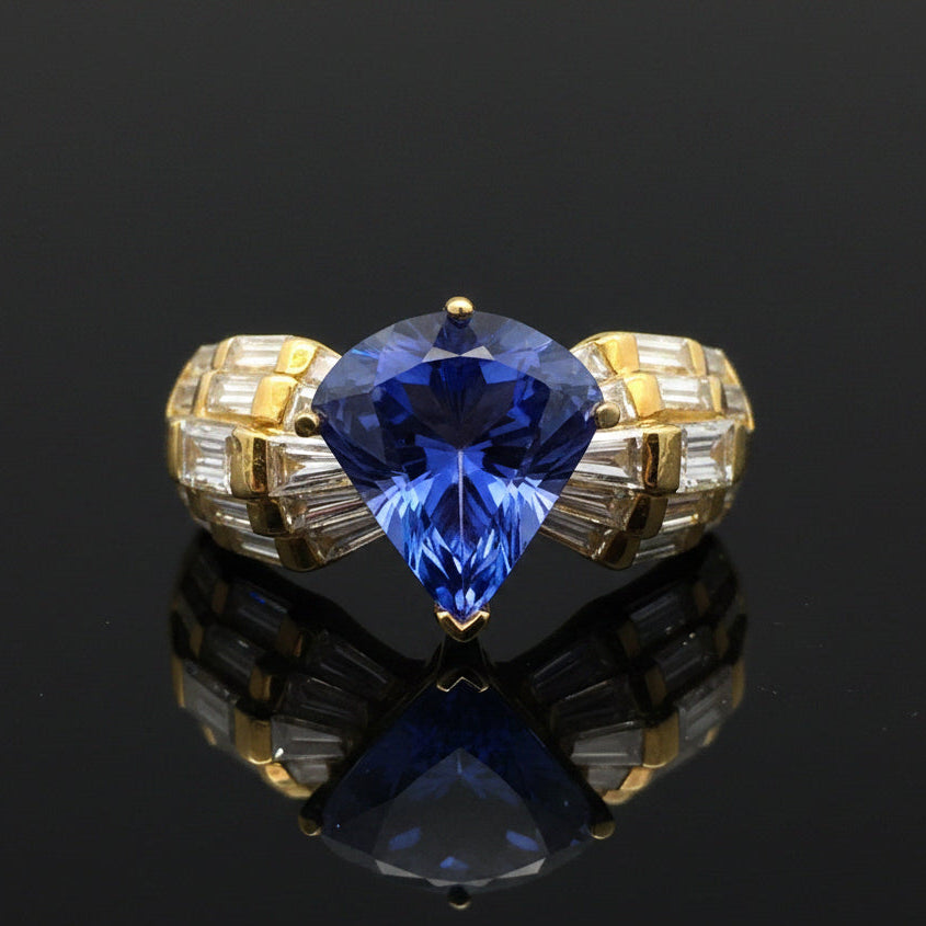 Vintage Tanzanite & Diamond 14K Yellow Gold Ring