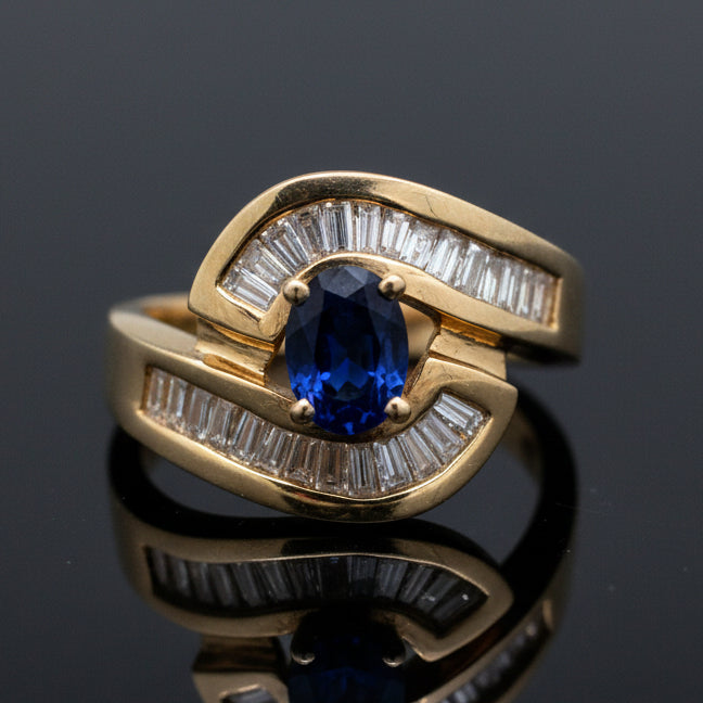 Vintage Fine Sapphire& Diamond 14K White Gold Ring