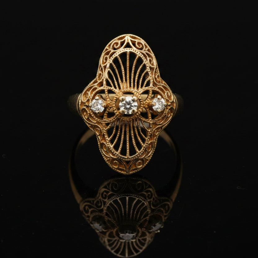 Vintage Filigree Diamond 14k Yellow Gold Ring