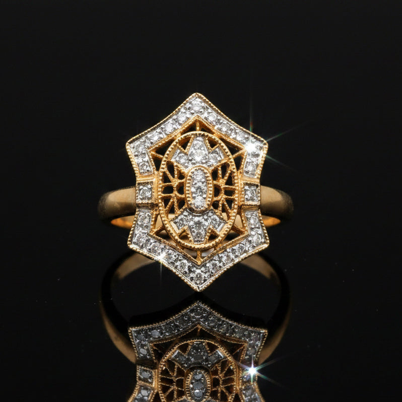 Vintage Filigree Diamond 14k Yellow Gold Ring