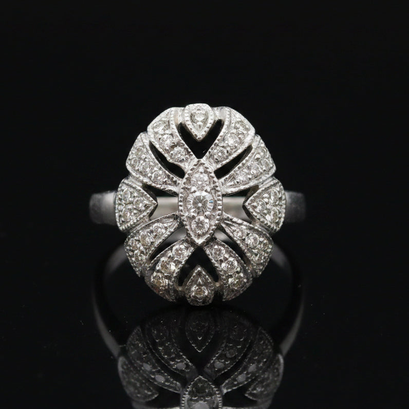 Vintage Filigree Diamond 14k White Gold Ring
