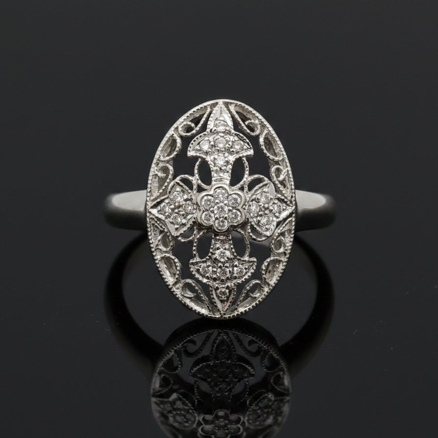 Vintage Filigree Diamond 14k White Gold Ring