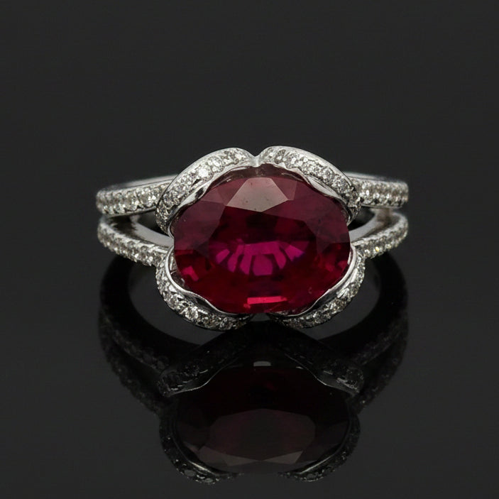 Vintage Fine Rubellite & Diamond 14k White Gold Ring