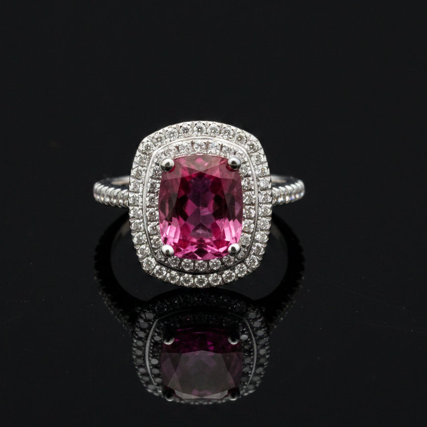 Vintage Pink Tourmaline & Diamond 14k White Gold Ring