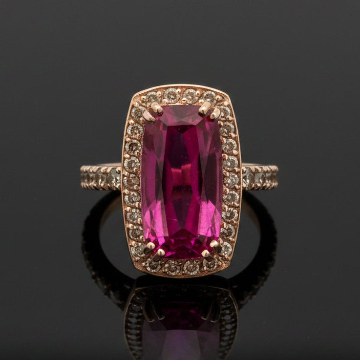 Vintage Pink Tourmaline & Diamond 14k Yellow Gold Ring