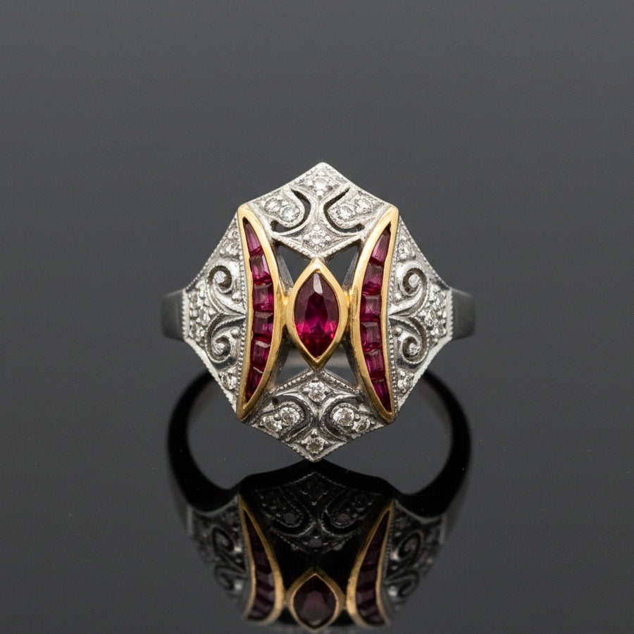 Ruby & Diamond 18k Yellow/White Gold Ring