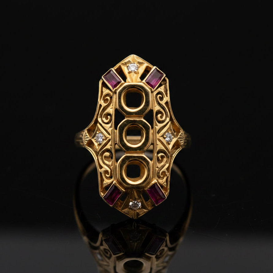 Ruby & Diamond 18k Yellow Gold Semi Mount Ring