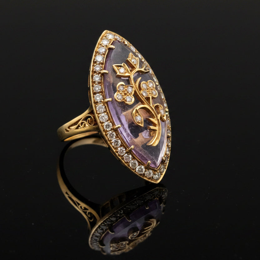 Diamond & Amethsyt 18K Yellow Gold Ring