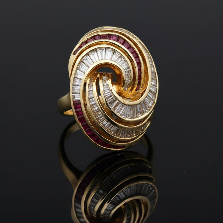 Ruby & Diamond 18k Yellow Gold Swirl Ring