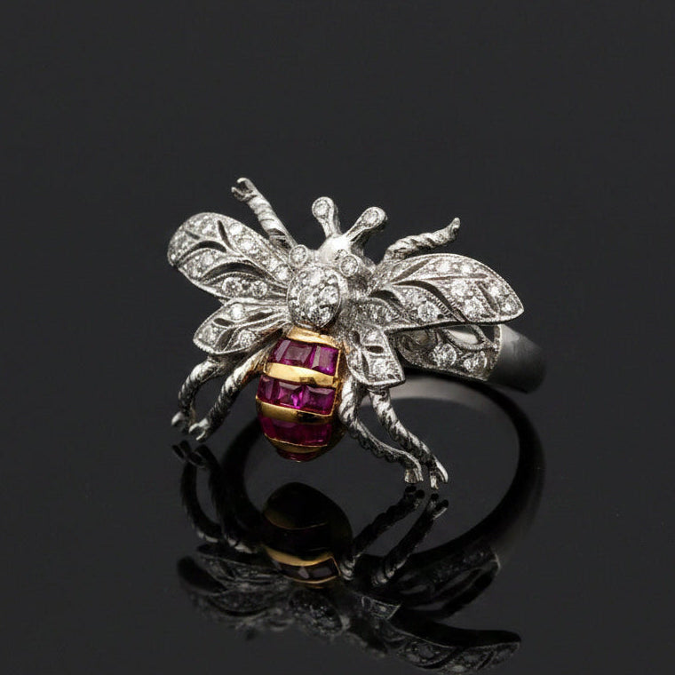 Ruby & Diamond 18k Yellow/White Gold Bee Ring