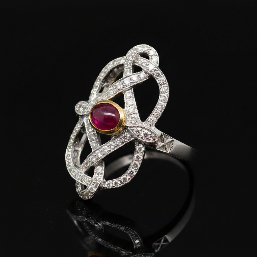 Ruby & Diamond 18k White Gold Ring