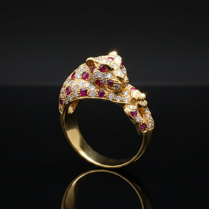 Ruby & Diamond 18k Yellow Gold Panther Ring